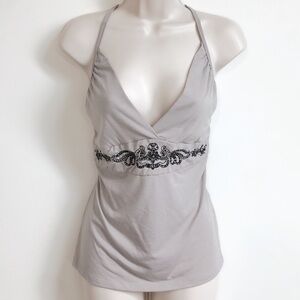 🆕 Bogari silk beaded plunging camisole tank top